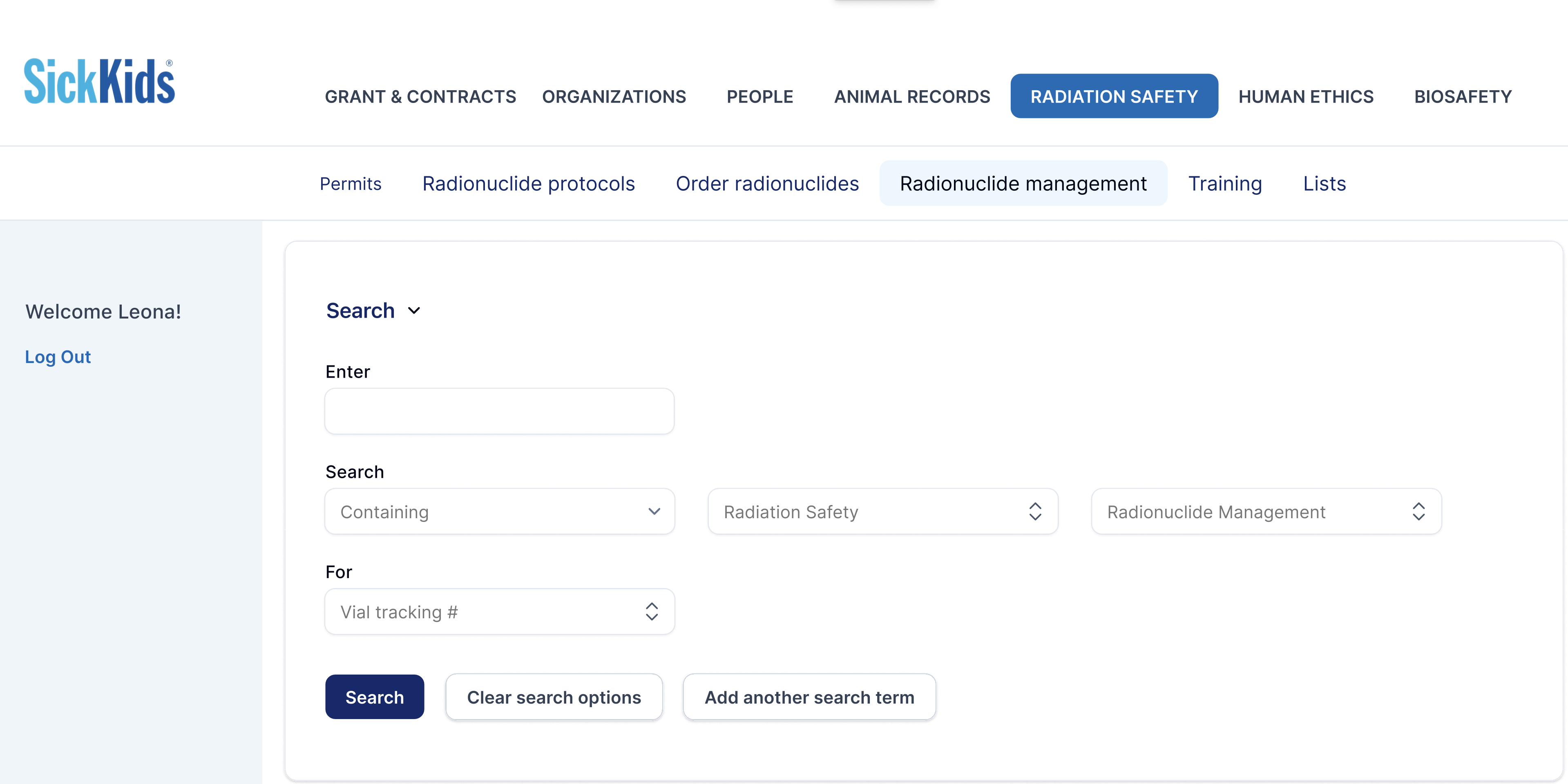 SickKids research data management dashboard