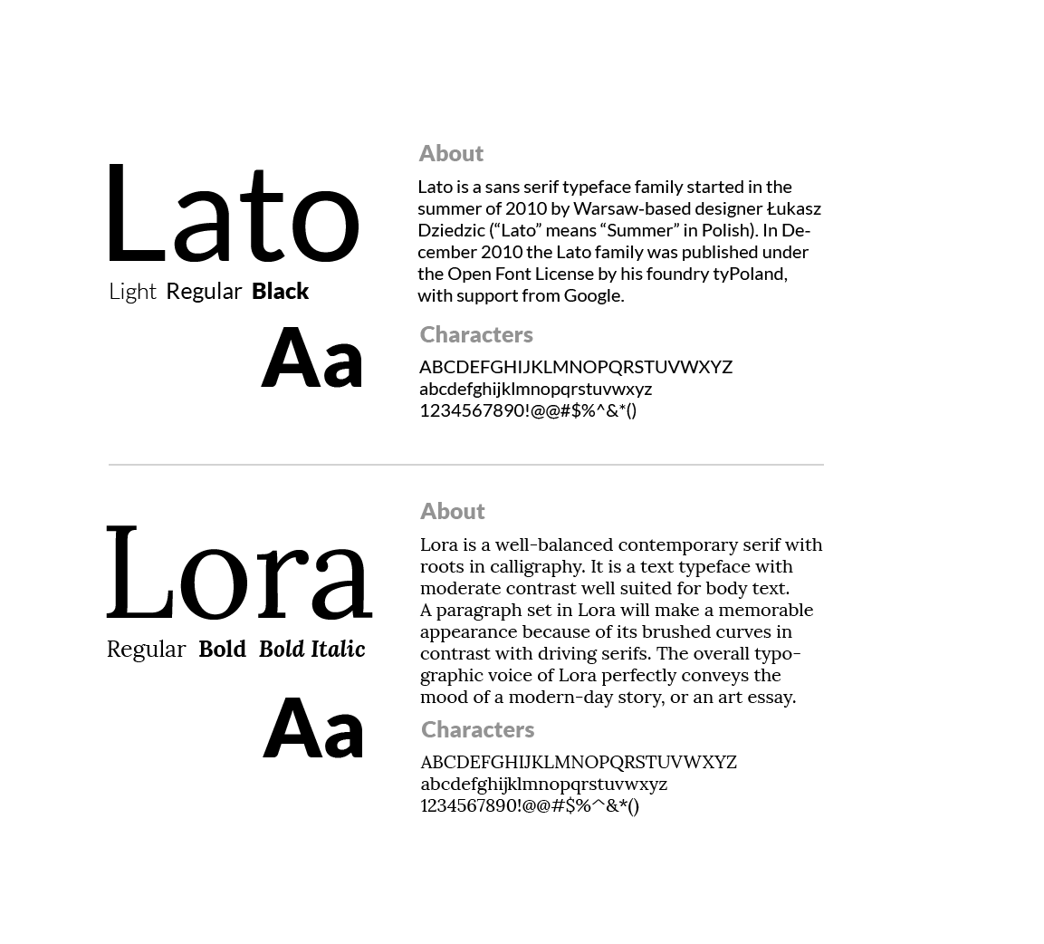 Lato and Lora typography system
