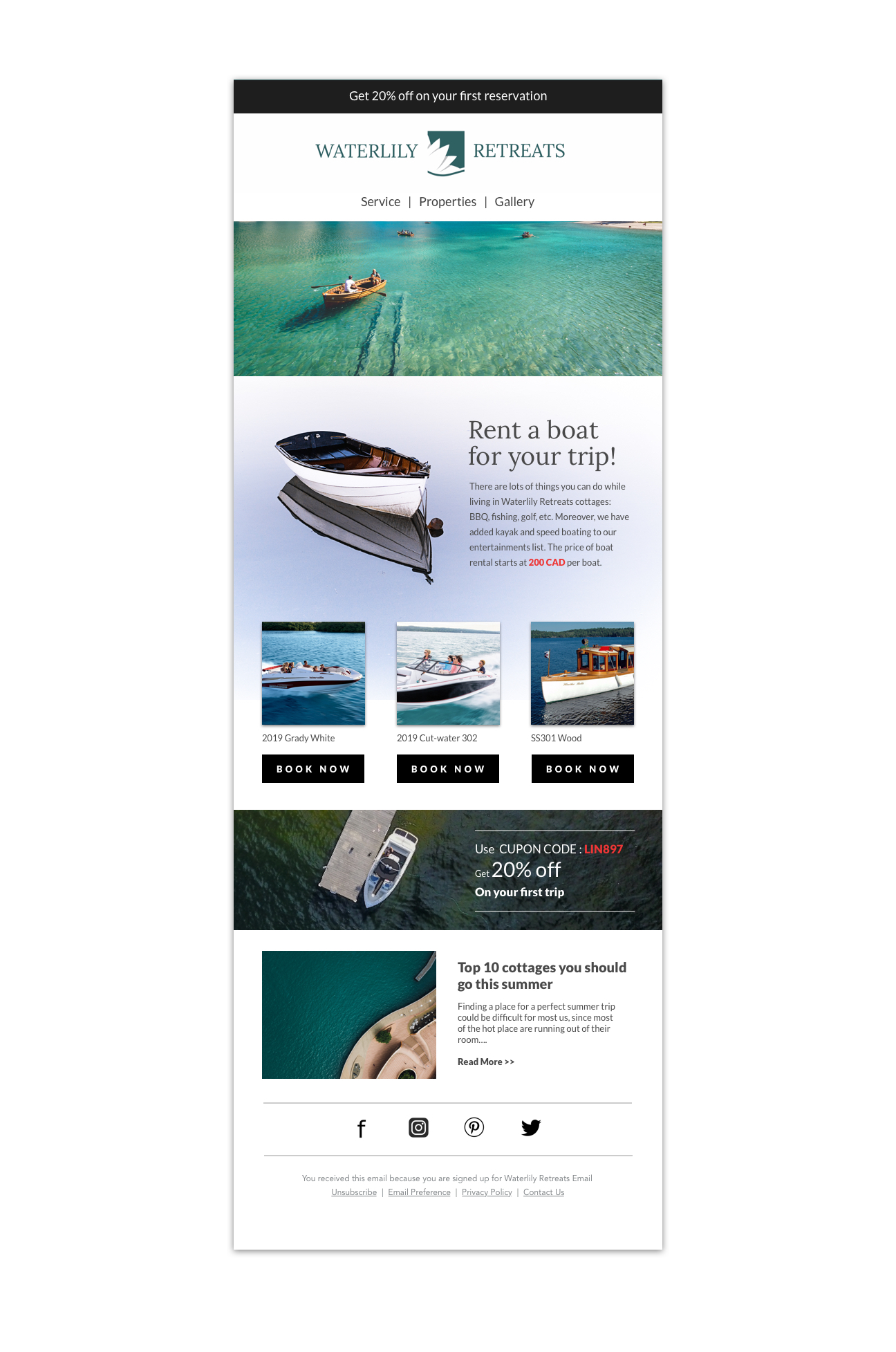 Waterlily Retreats email newsletter